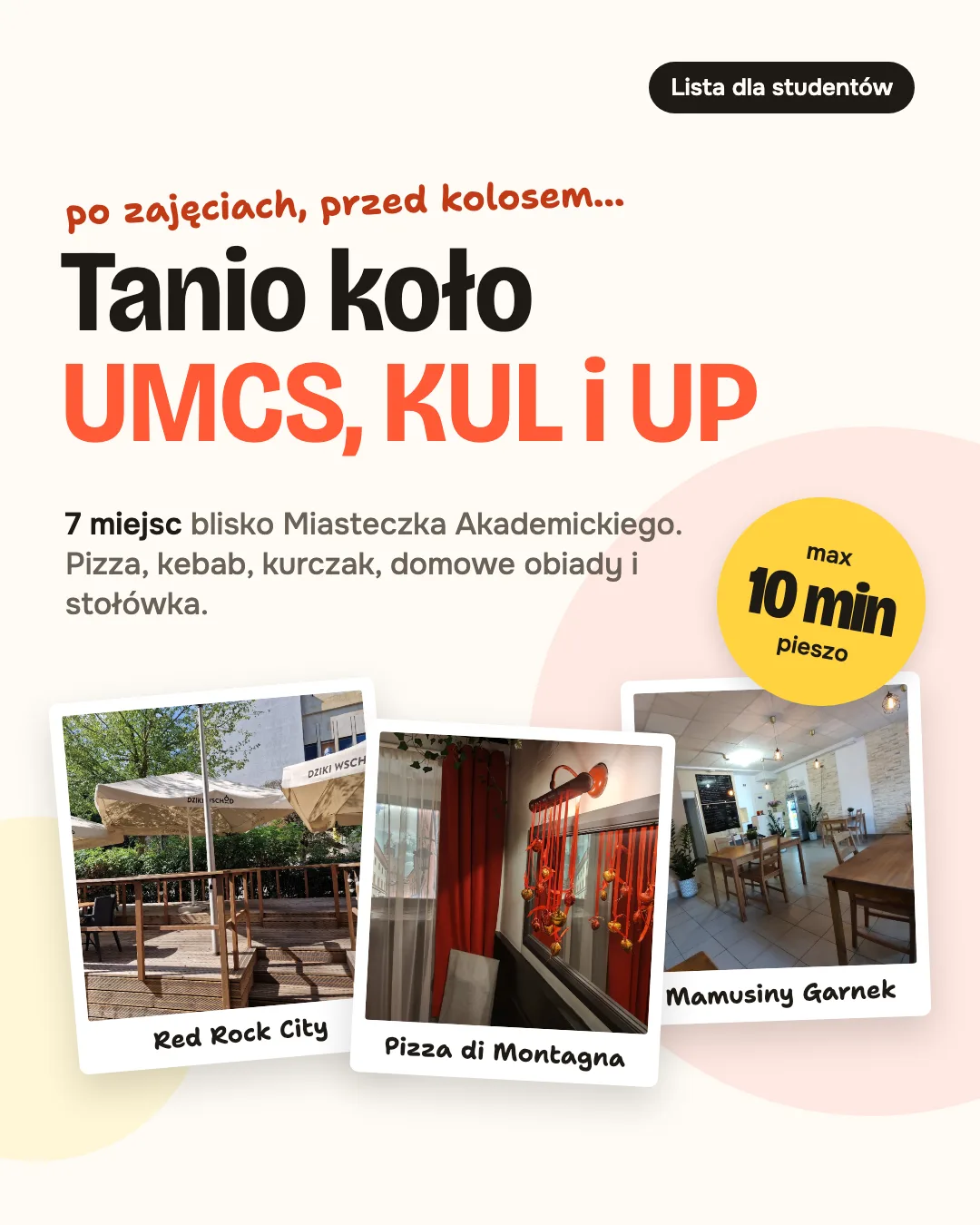Tanio koło UMCS, KUL i UP